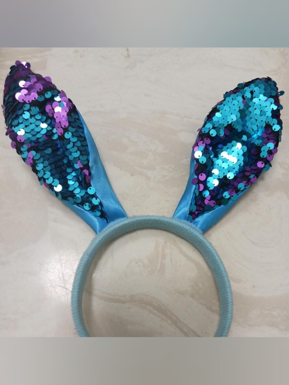 easter Blue and purple sequin bunny ears headband